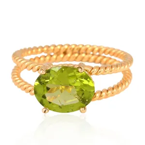 18k Yellow Gold Oval Cut Peridot August Birthstone Twisted Ring