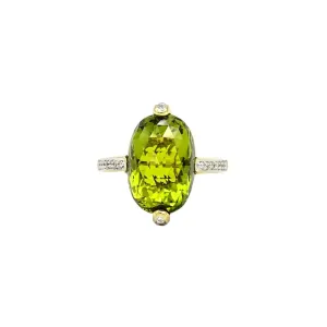 18K Yellow Gold Special Cut Peridot and Diamond Ring