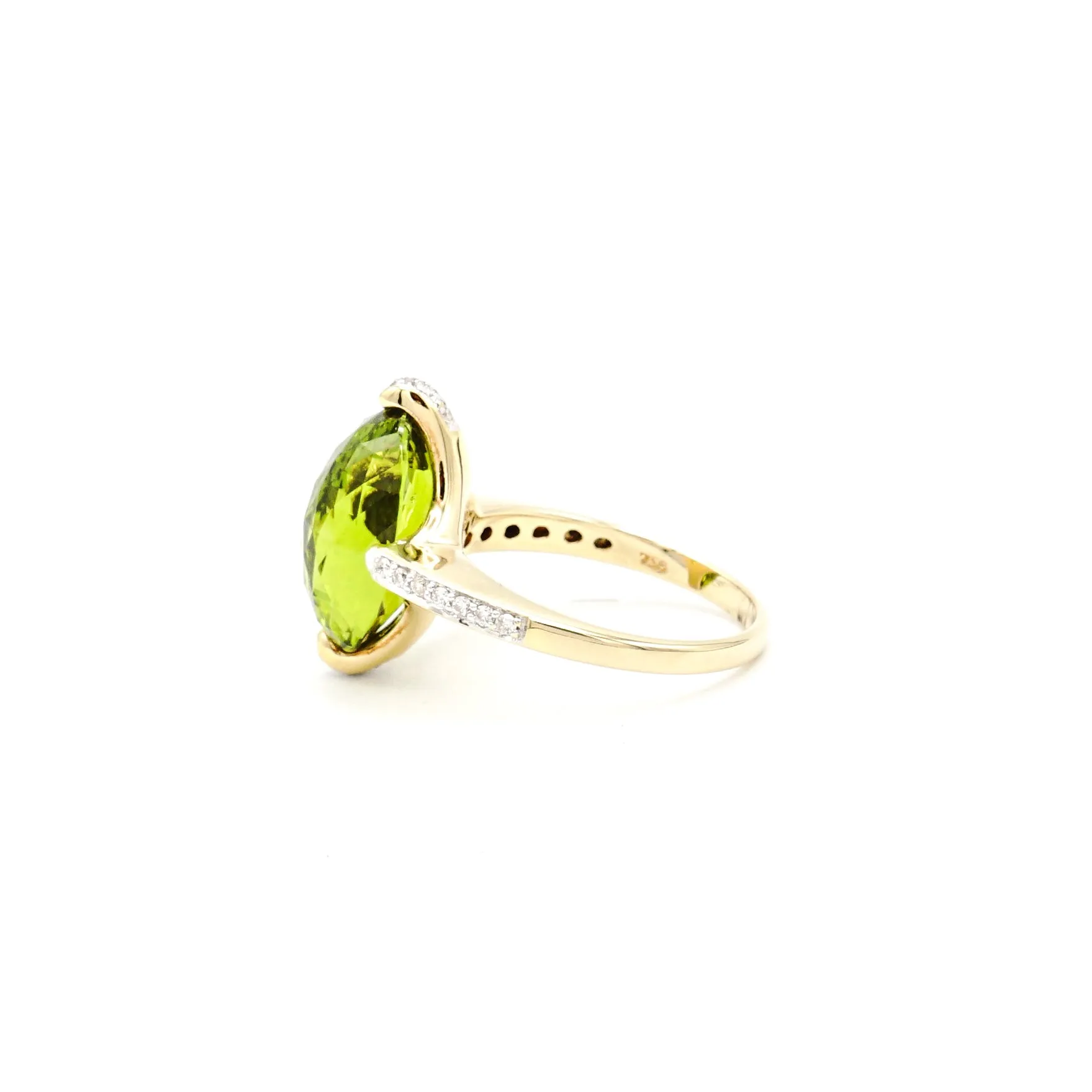 18K Yellow Gold Special Cut Peridot and Diamond Ring