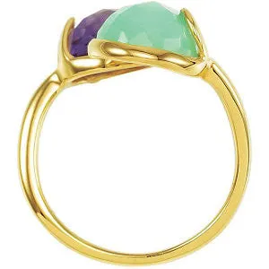 18k Yellow Gold Vermeil Amethyst & Chrysoprase Ring Size 8