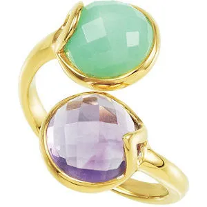 18k Yellow Gold Vermeil Amethyst & Chrysoprase Ring Size 8