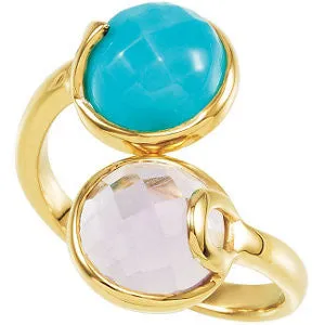 18k Yellow Gold Vermeil Amethyst & Turquoise Ring Size 6