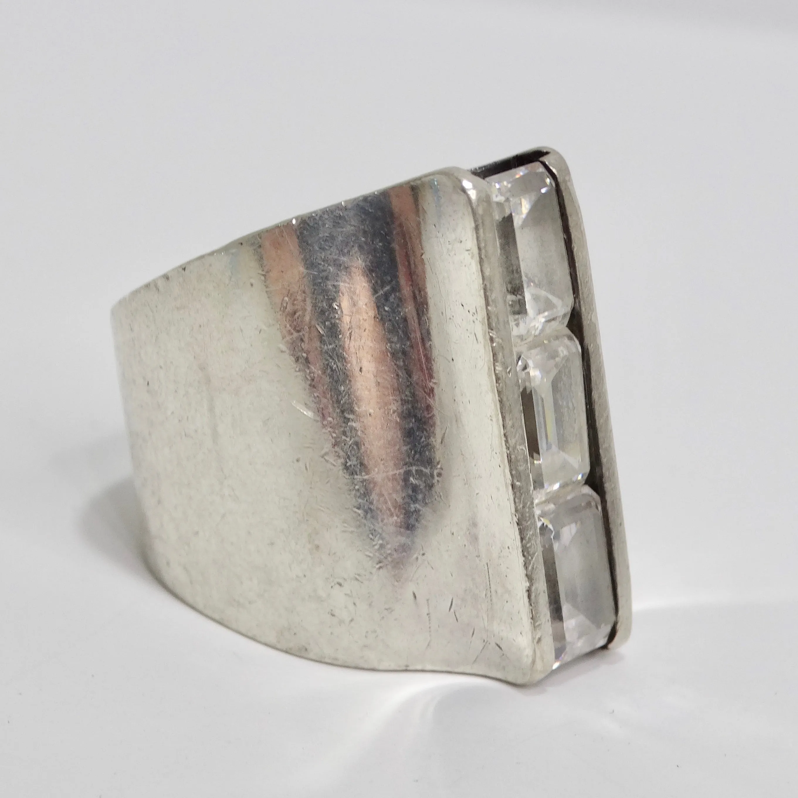 1960 Pure Silver Synthetic Diamond Cocktail Ring