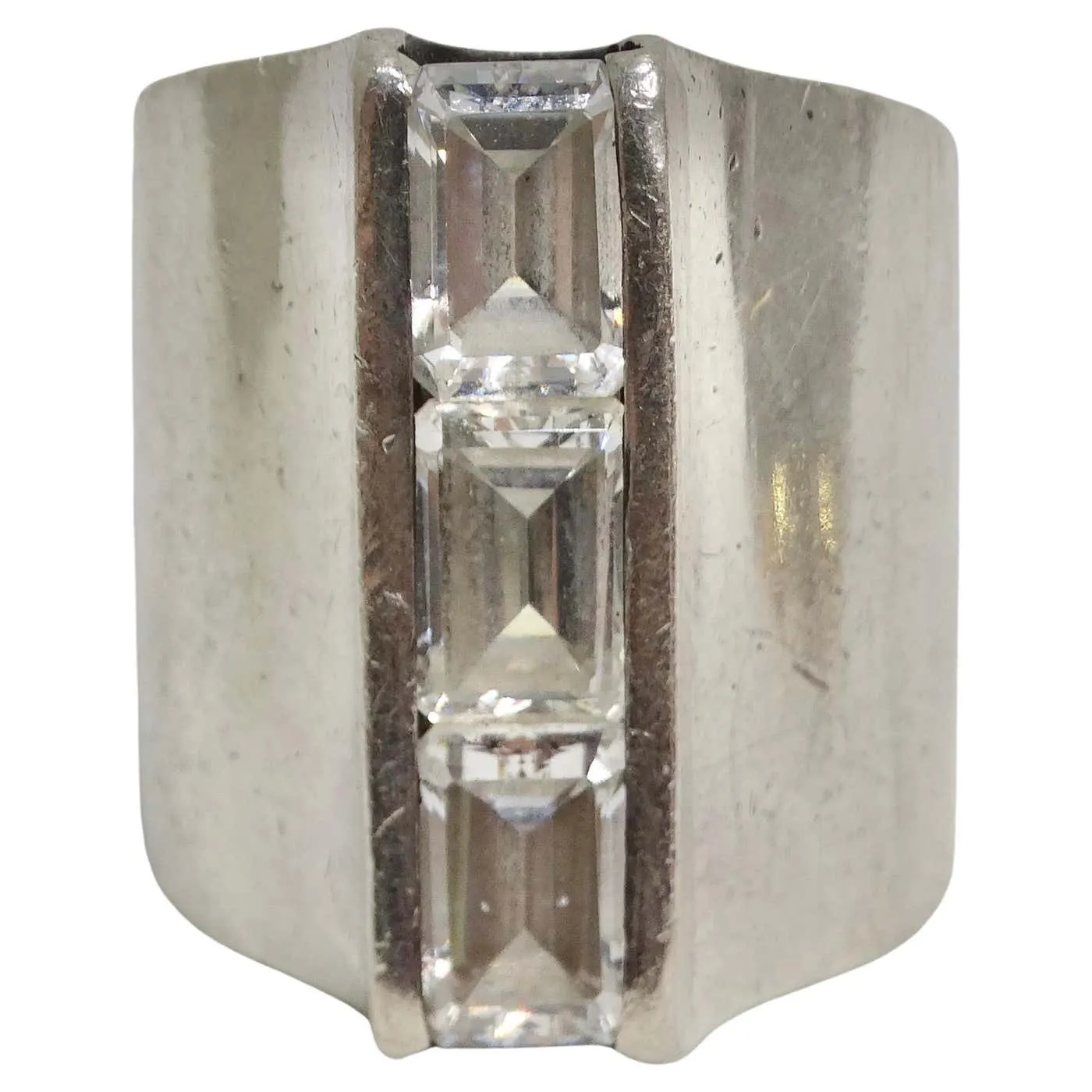 1960 Pure Silver Synthetic Diamond Cocktail Ring