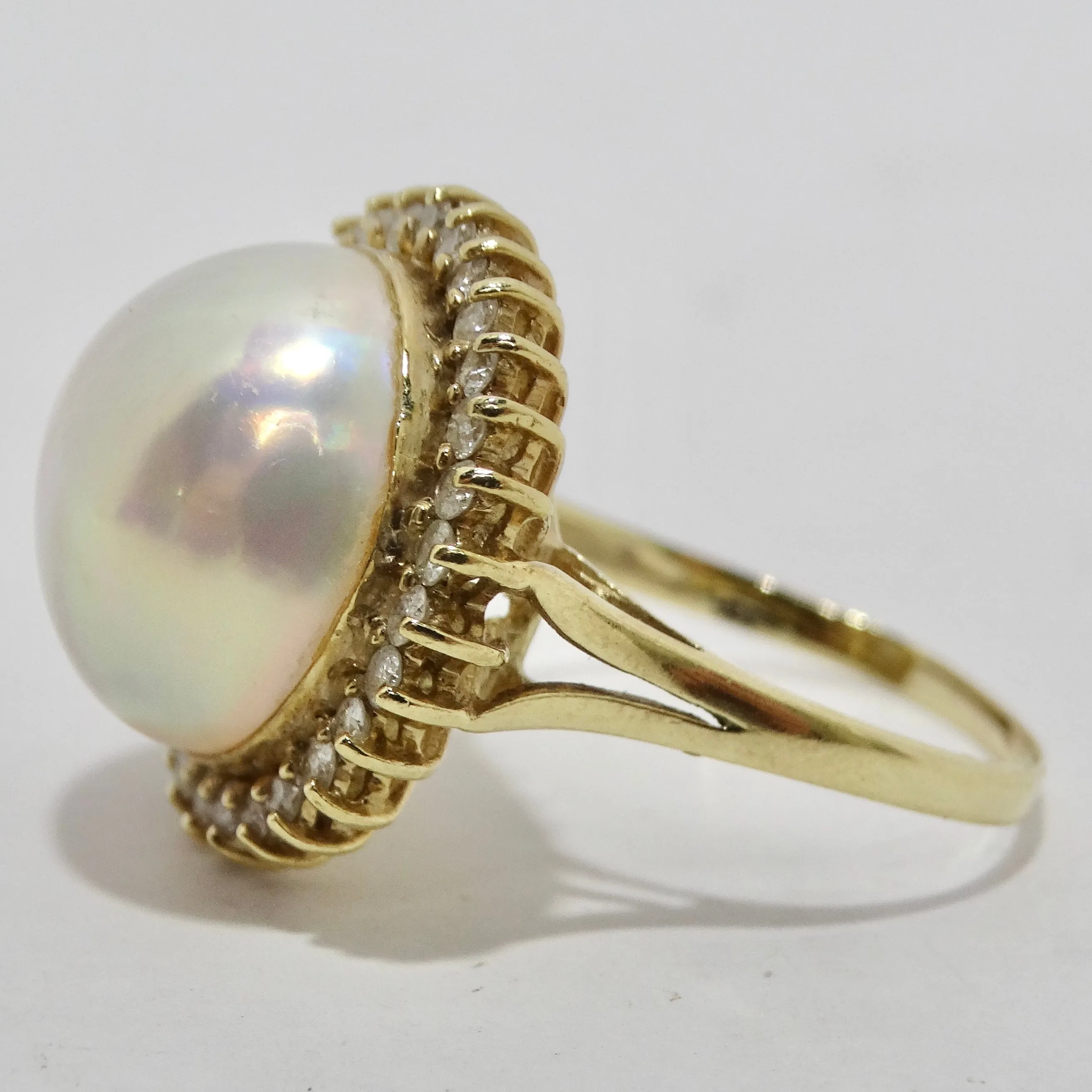 1960s Pearl Diamond 14K Cocktail Gold Ring