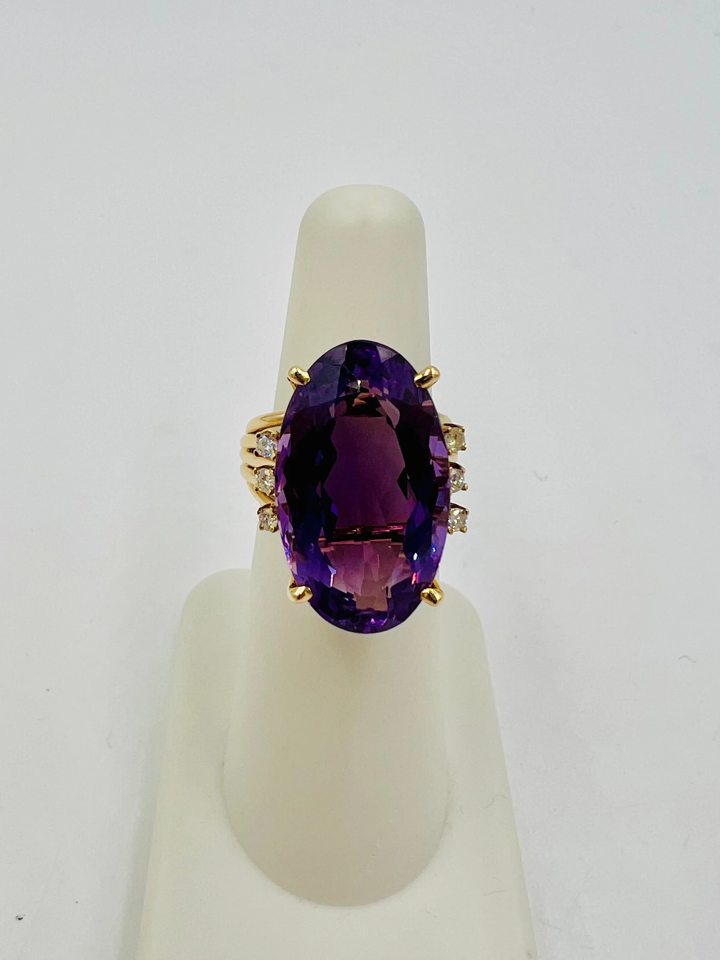 1970s Amethyst Diamond Yellow Gold Cocktail Ring