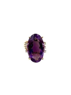 1970s Amethyst Diamond Yellow Gold Cocktail Ring