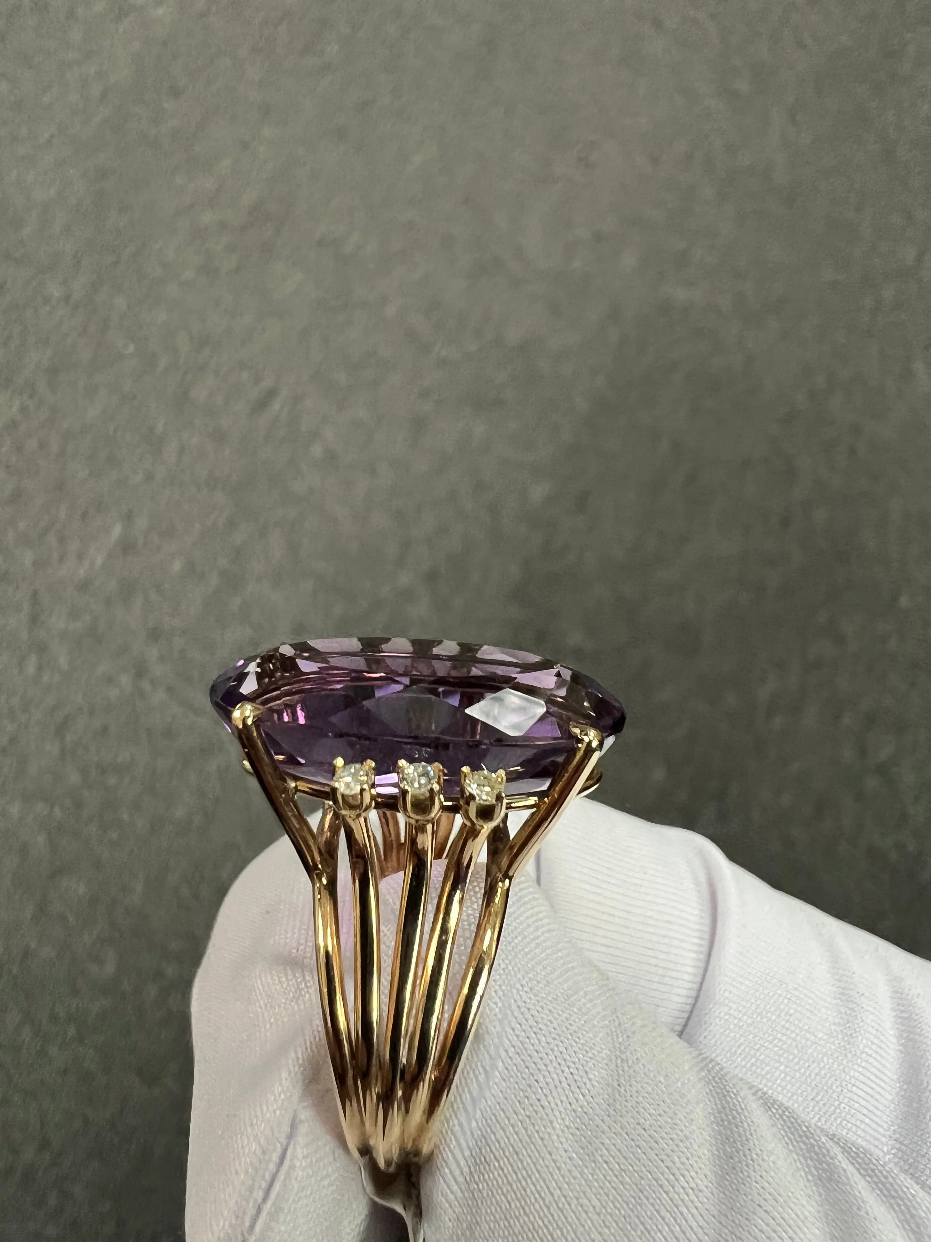 1970s Amethyst Diamond Yellow Gold Cocktail Ring