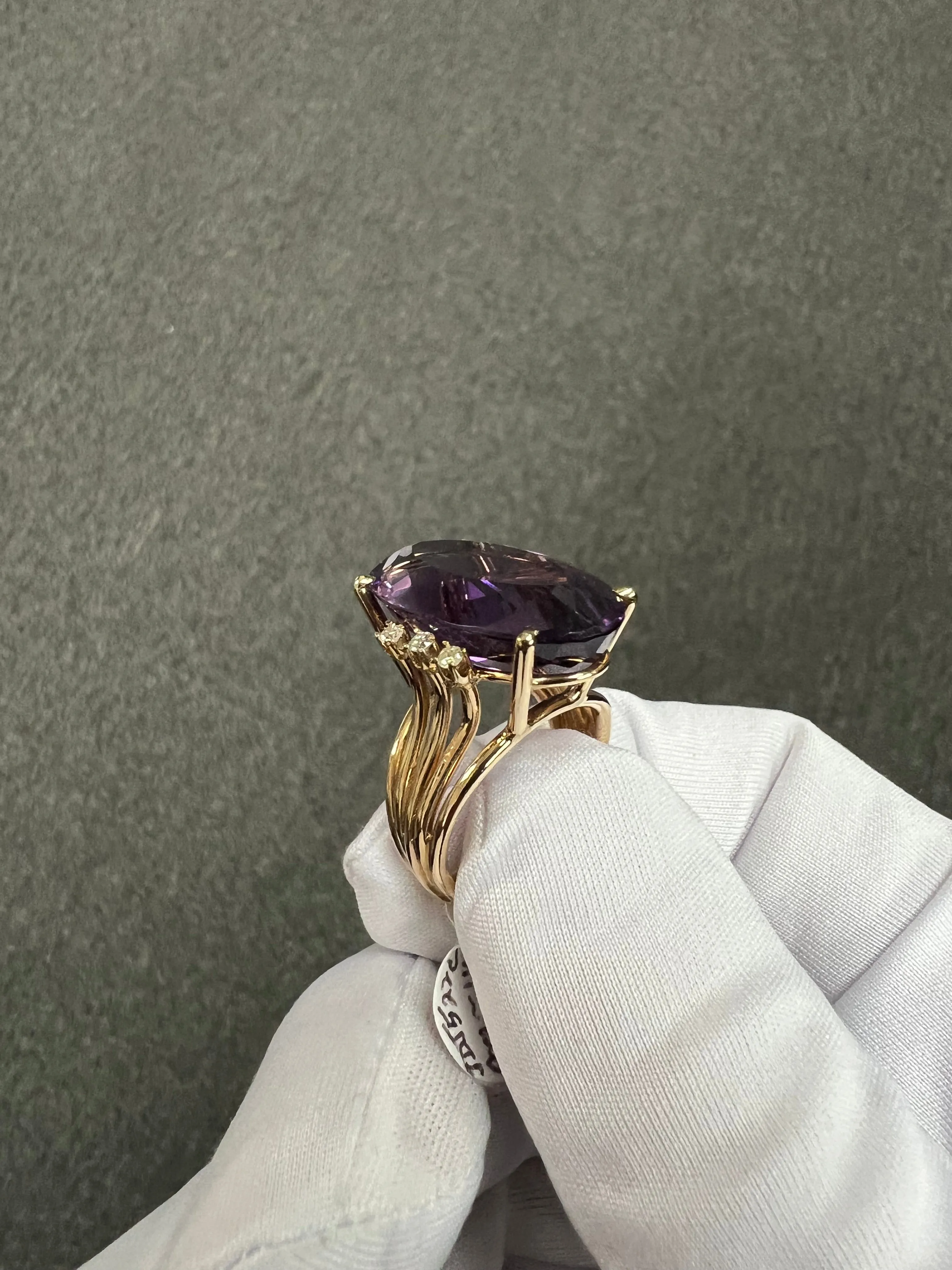 1970s Amethyst Diamond Yellow Gold Cocktail Ring