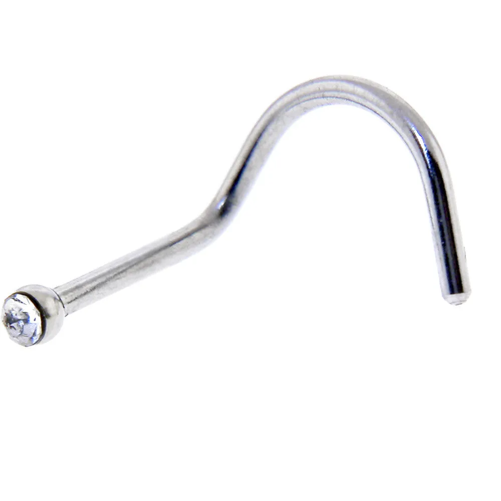 20 Gauge Stainless Steel Crystalline Gem Micro Nose Ring Twister