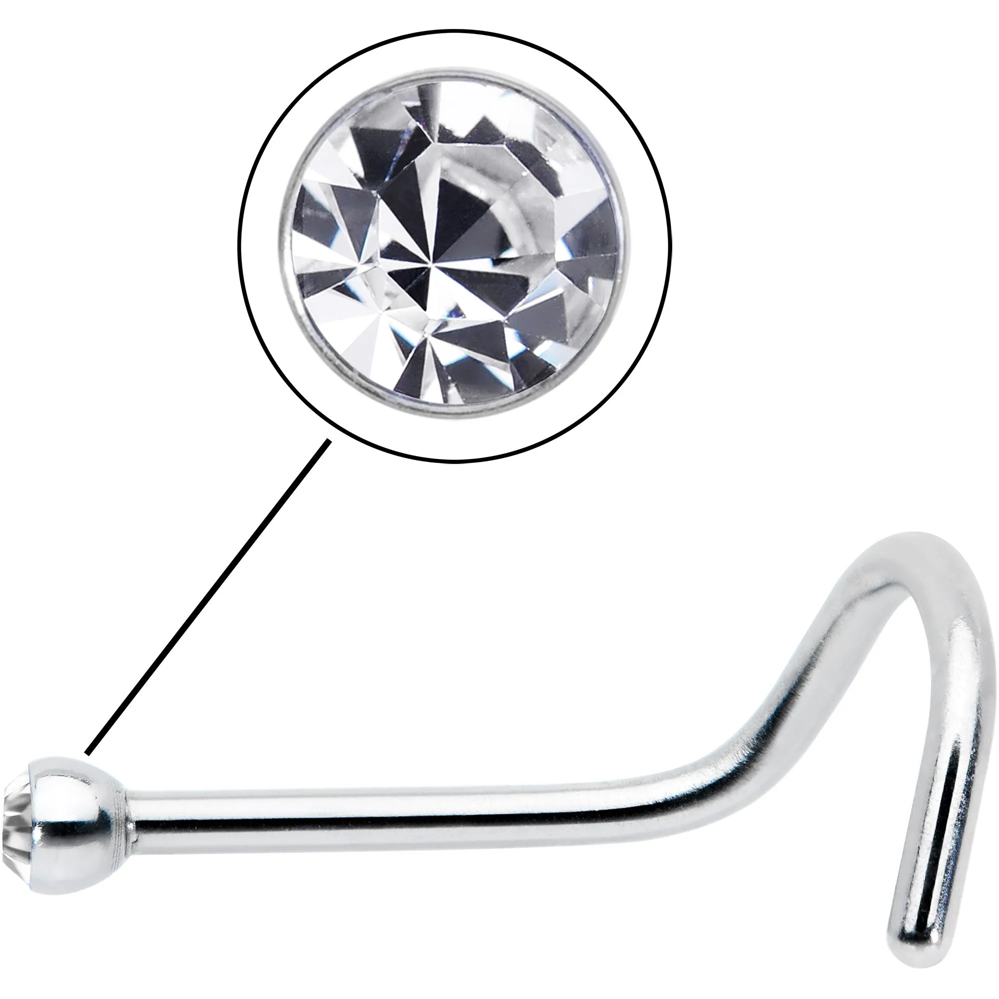 20 Gauge Stainless Steel Crystalline Gem Micro Nose Ring Twister