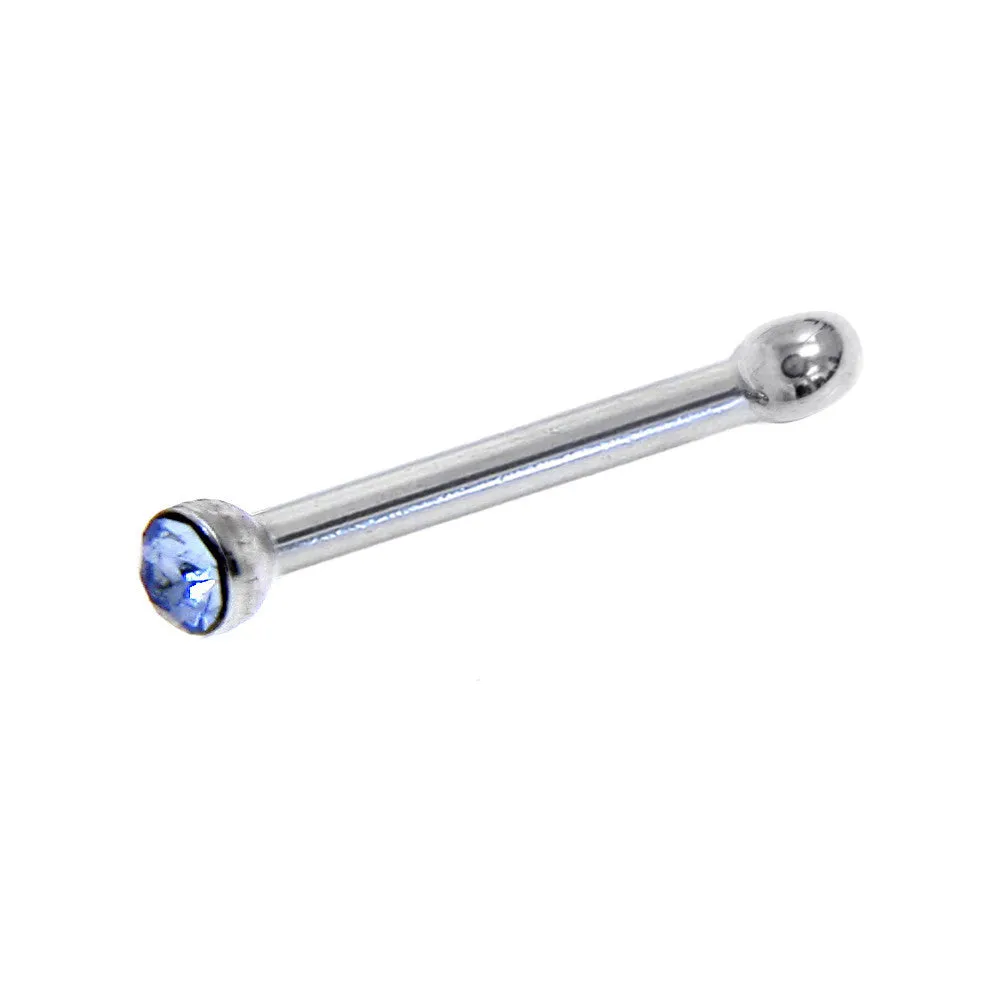 20 Gauge Stainless Steel Light Blue Gem Micro Nose Bone