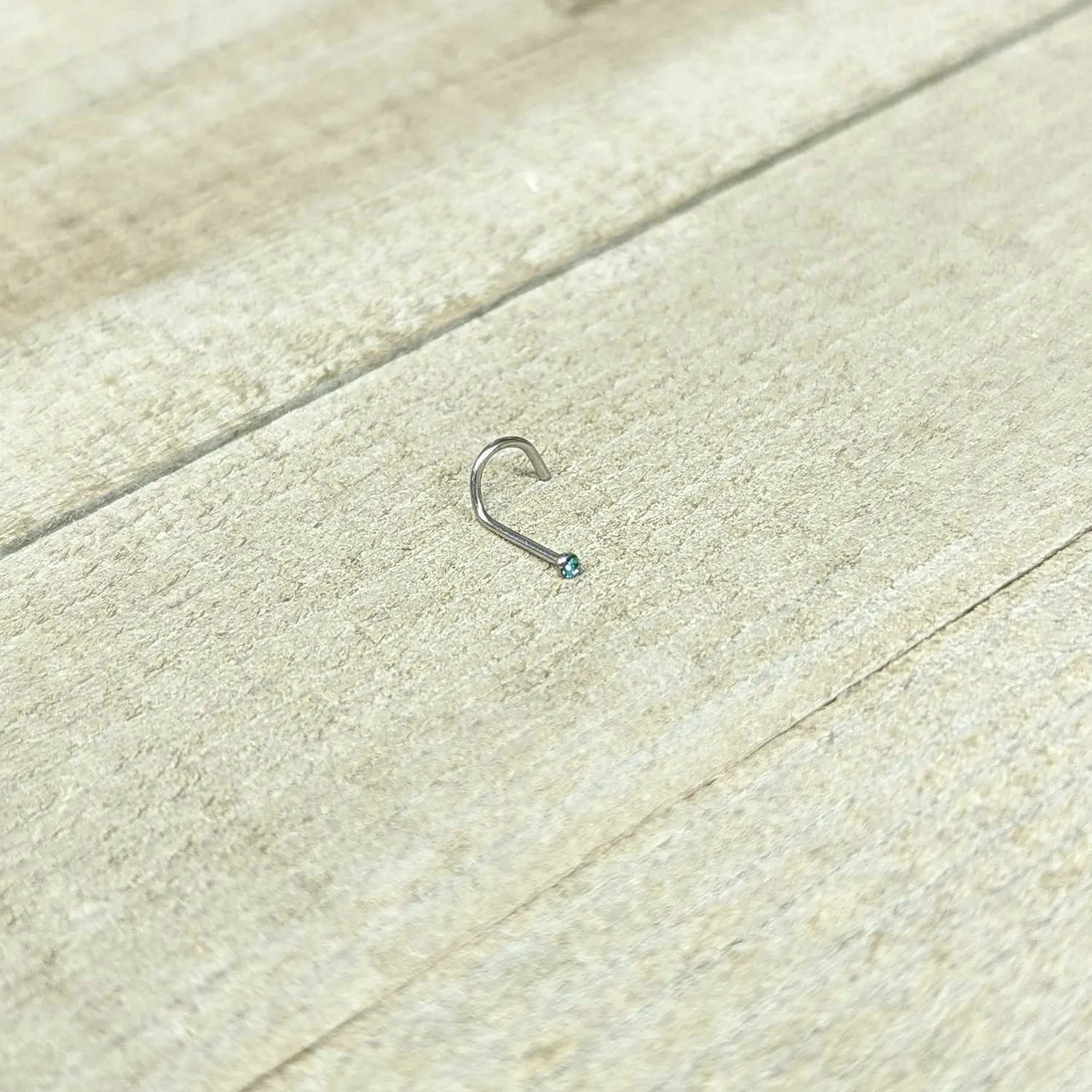 20 Gauge Stainless Steel Light Blue Gem Micro Nose Ring Twister