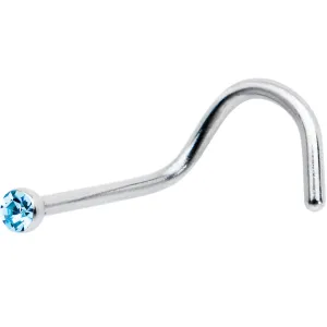 20 Gauge Stainless Steel Light Blue Gem Micro Nose Ring Twister