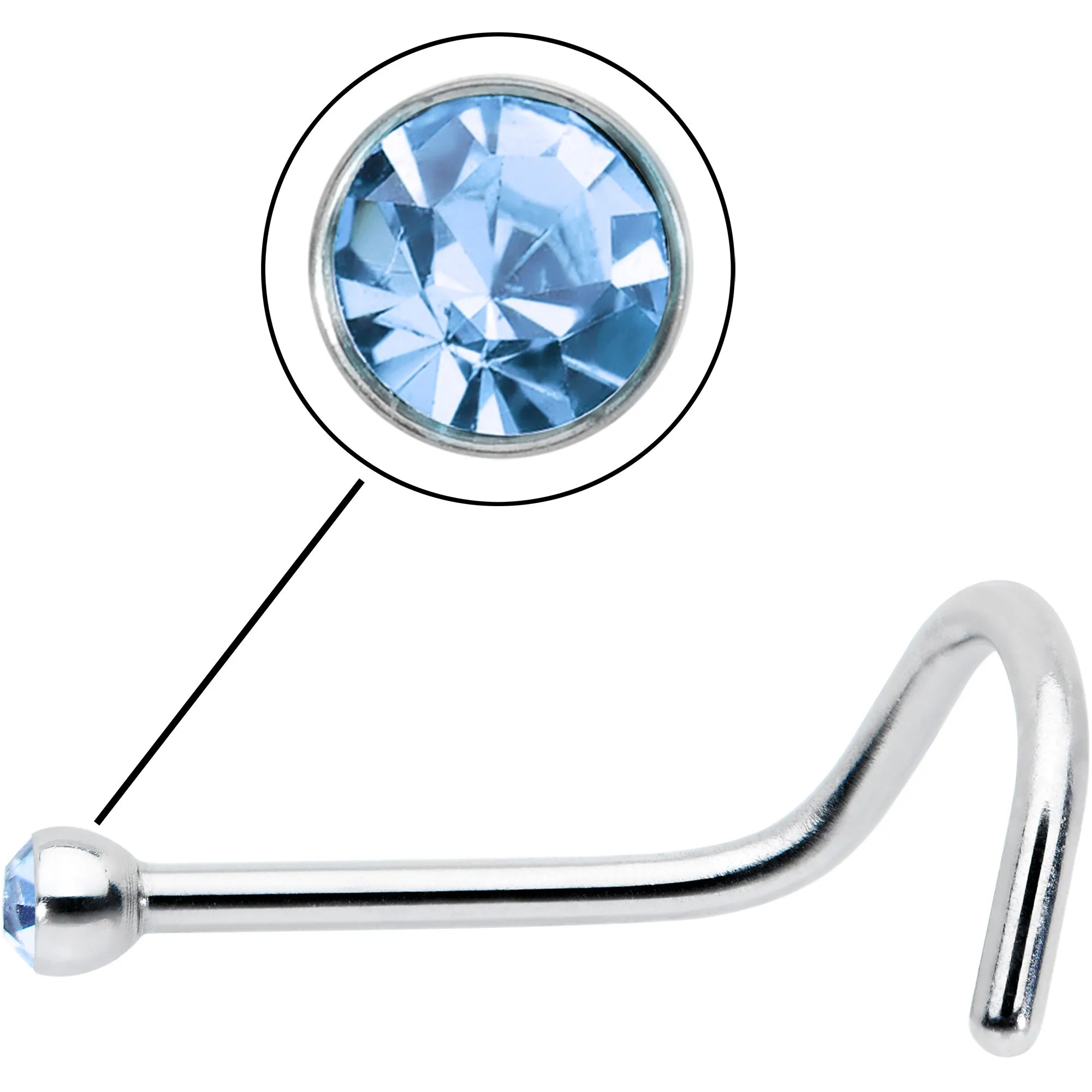 20 Gauge Stainless Steel Light Blue Gem Micro Nose Ring Twister