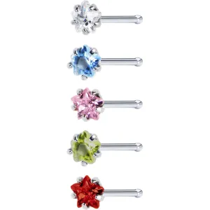 20 Gauge Stainless Steel Star CZ Nose Bone Pack Set