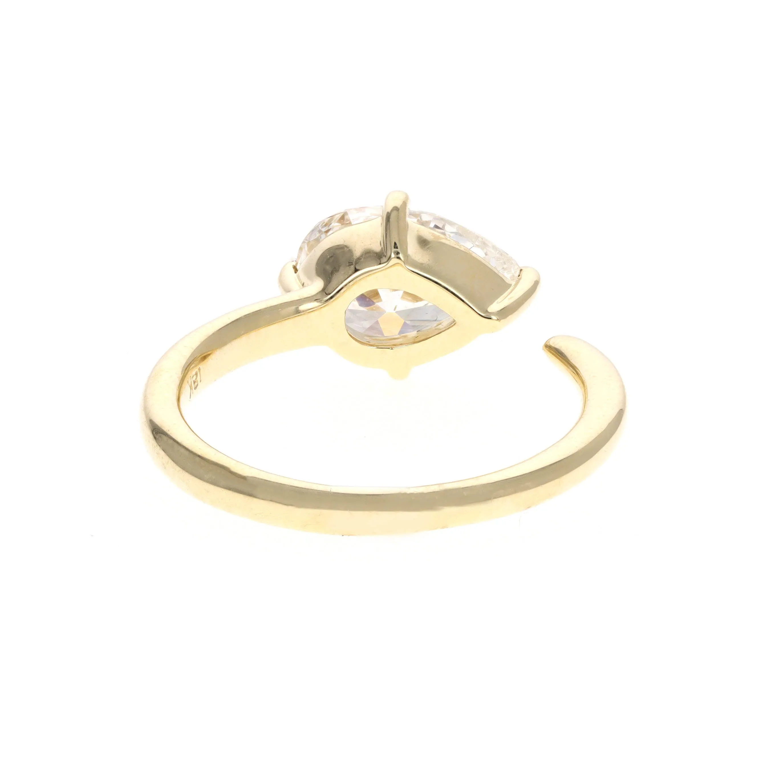 2.07 Carat Pear Diamond East-West Open Space Engagement Ring in 18K Yellow Gold GIA Certified