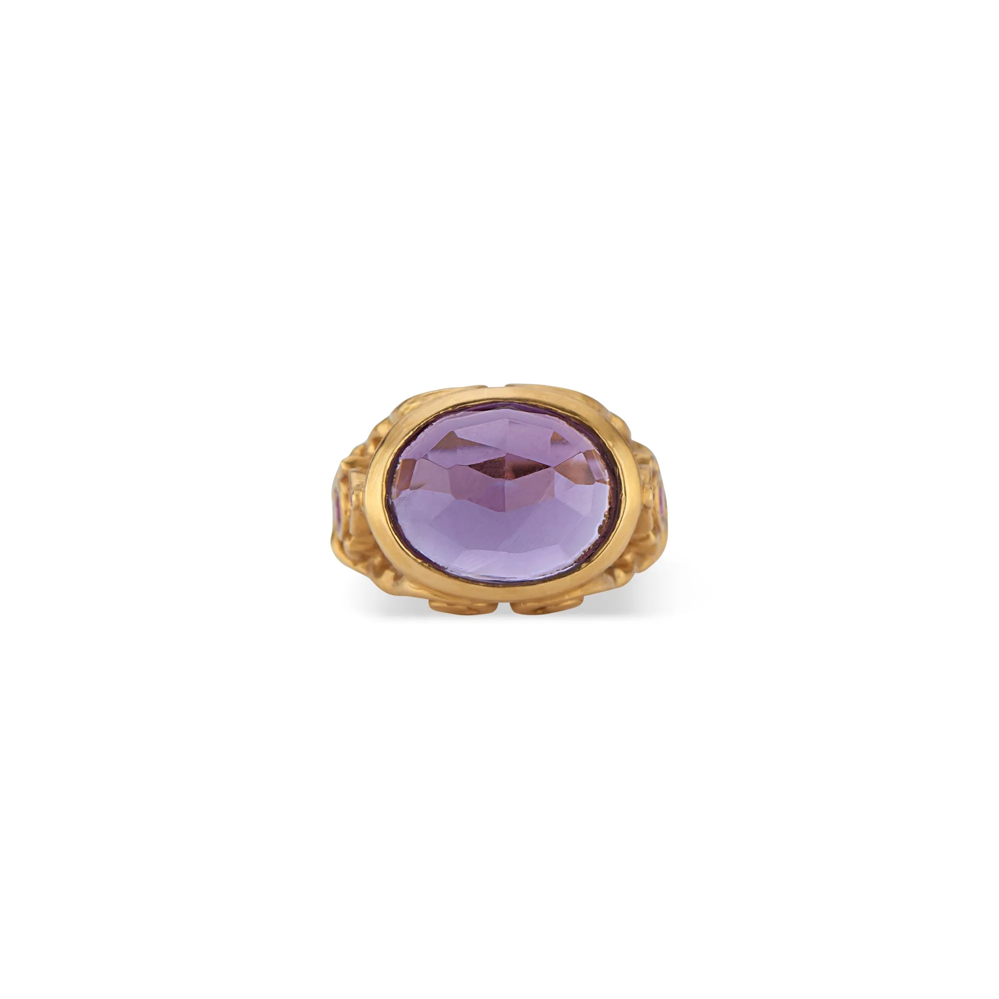 22k Gold Rose Cut Amethyst and Fuchsia-Sapphire Cocktail Ring