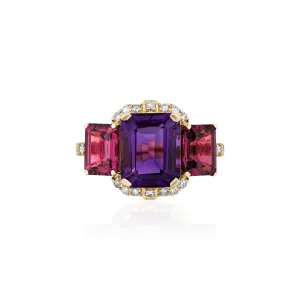 3 Stone Emerald Cut Amethyst & Garnet Ring