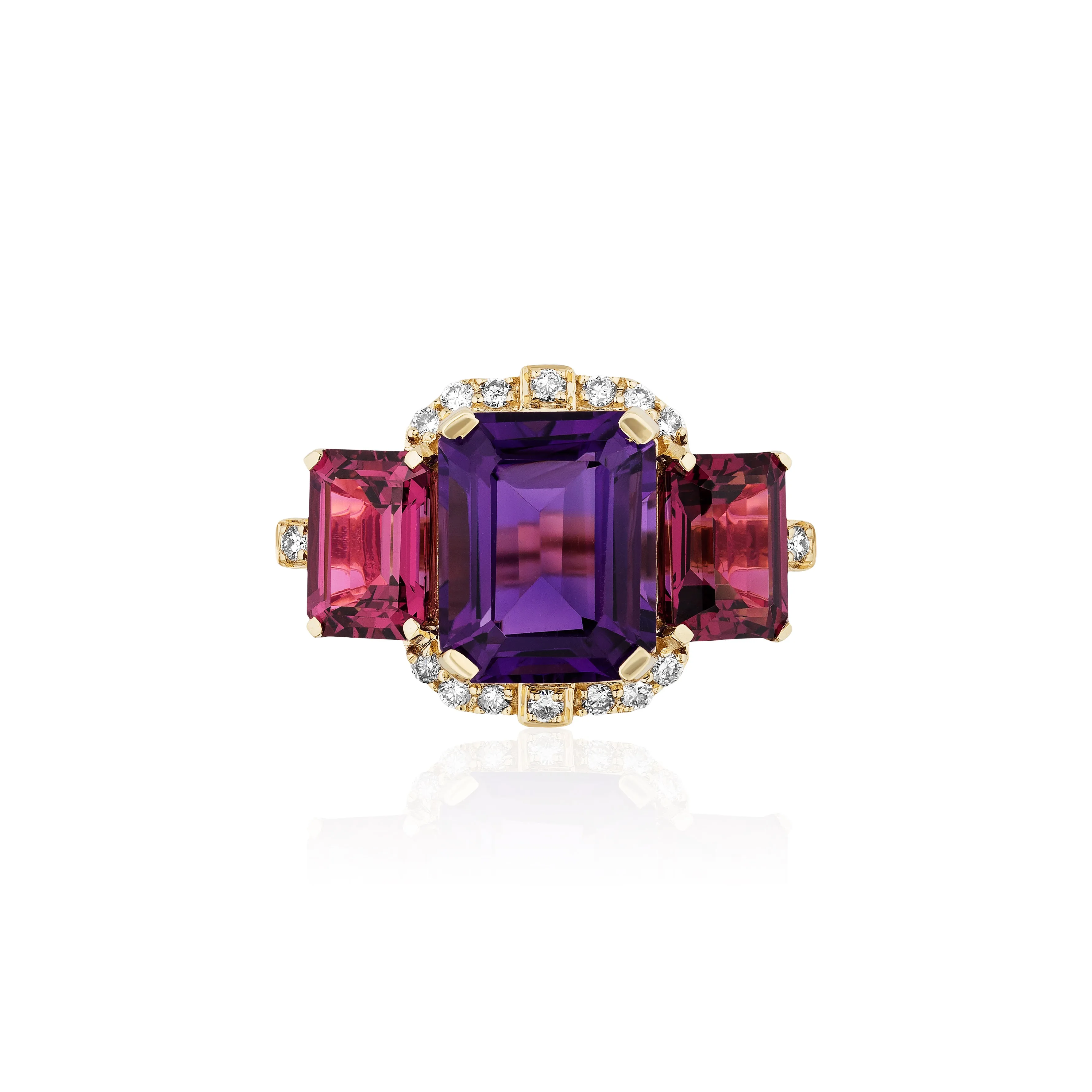 3 Stone Emerald Cut Amethyst & Garnet Ring