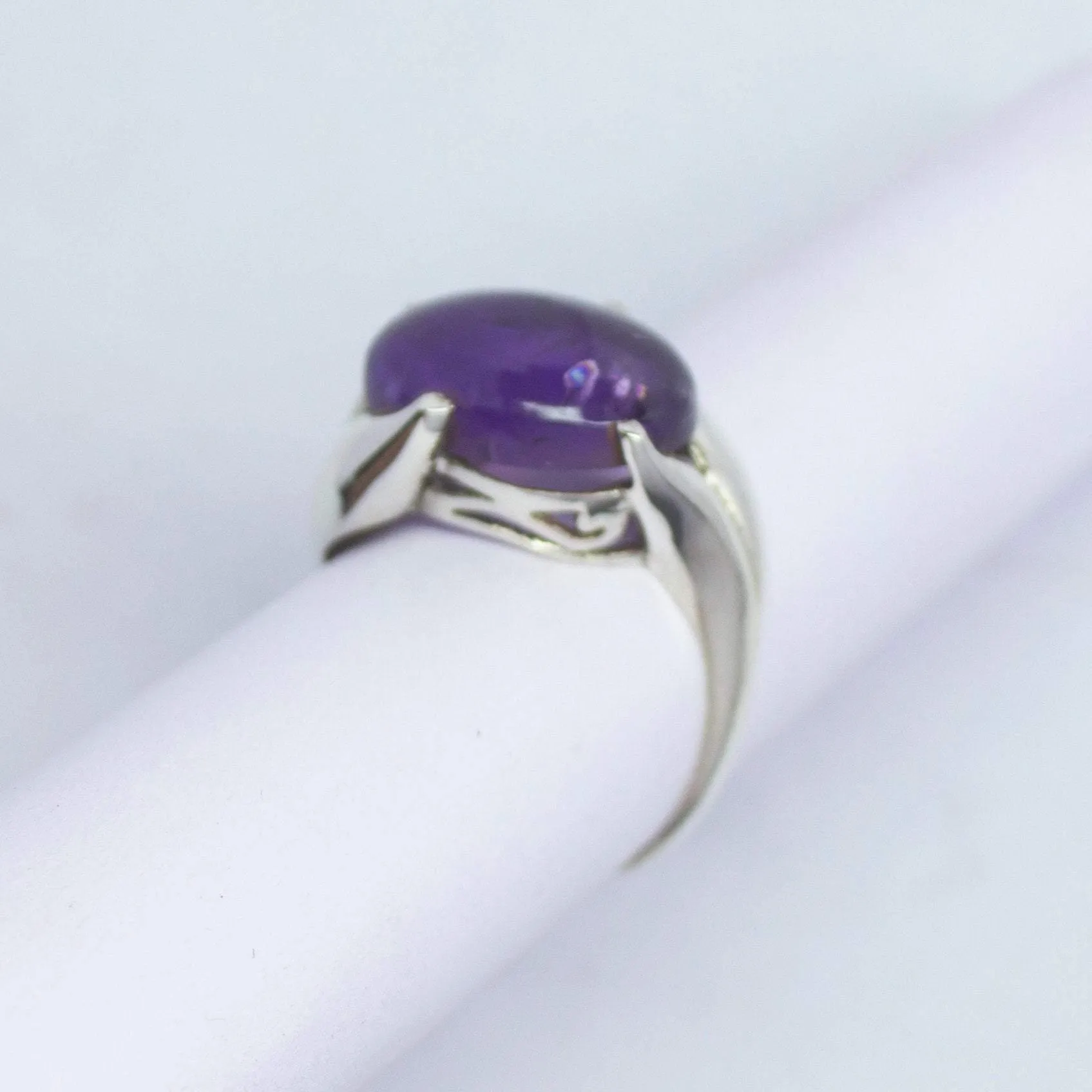 4.20g, Handmade Natural Purple Amethyst Oval Cabochon 925 Sterling Silver Ring