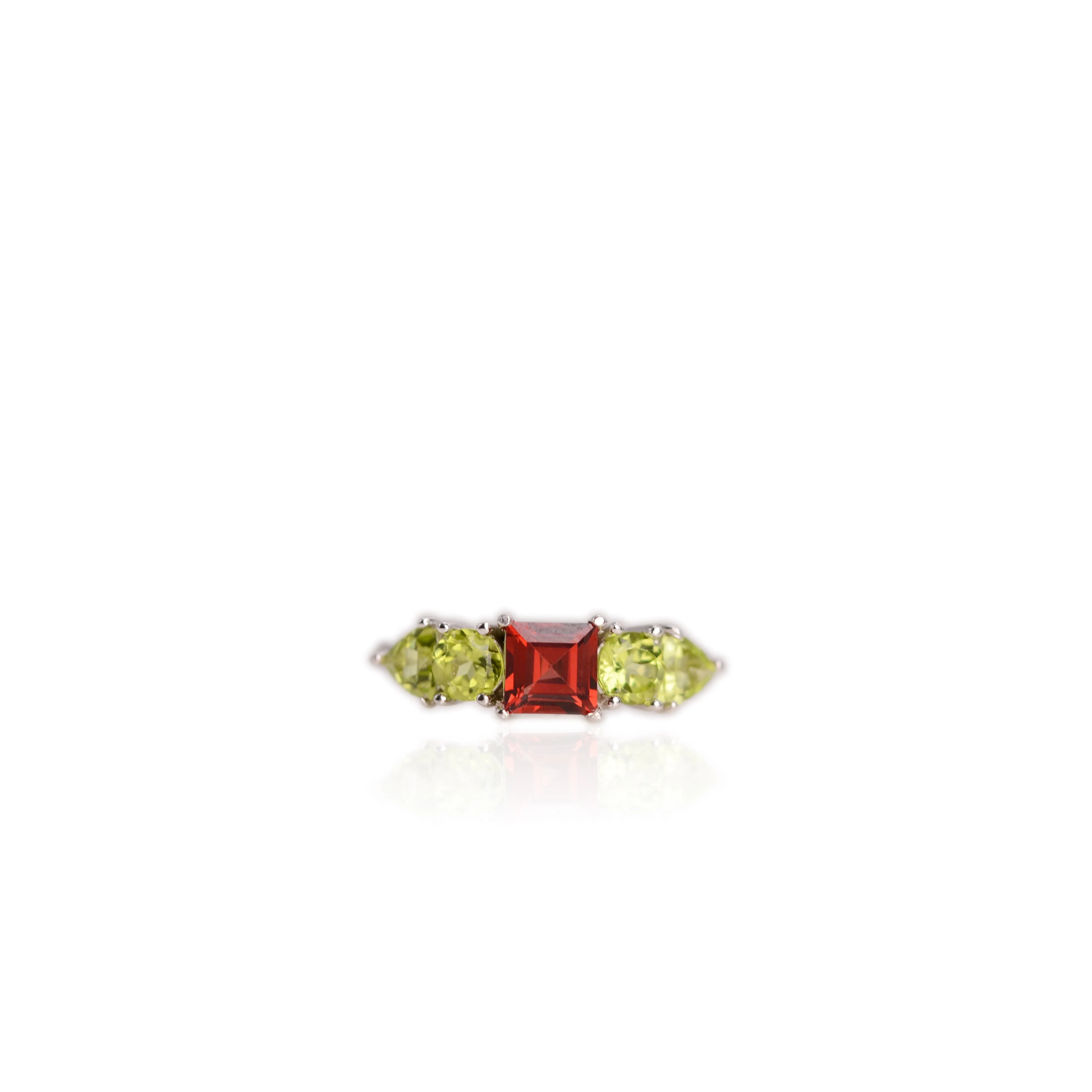 5 mm. Square Cut Red African Garnet and Peridot Cluster Ring