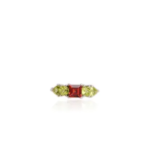 5 mm. Square Cut Red African Garnet and Peridot Cluster Ring