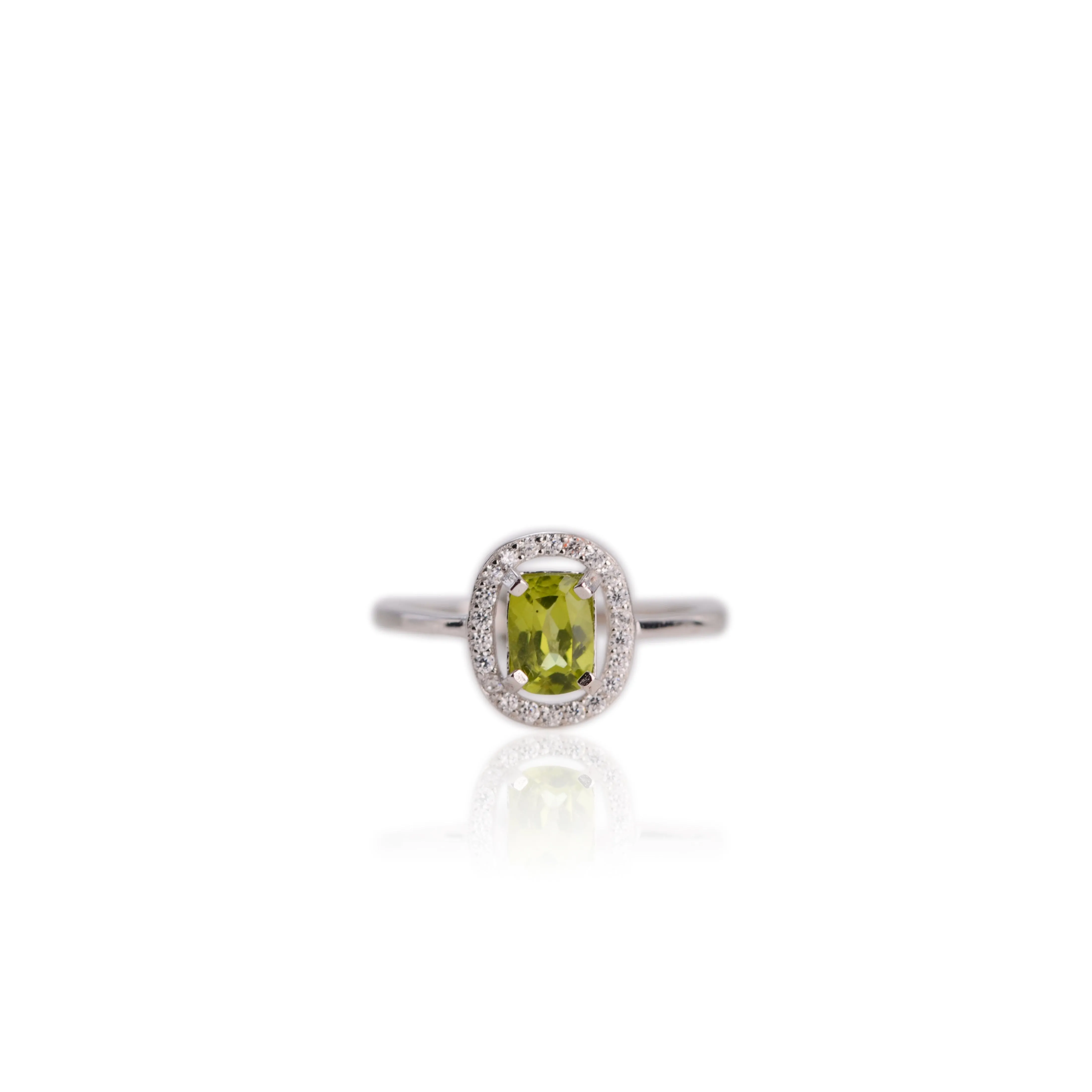 5 x 7 mm. Cushion Cut Green Pakistani Peridot with Cz Accents Ring