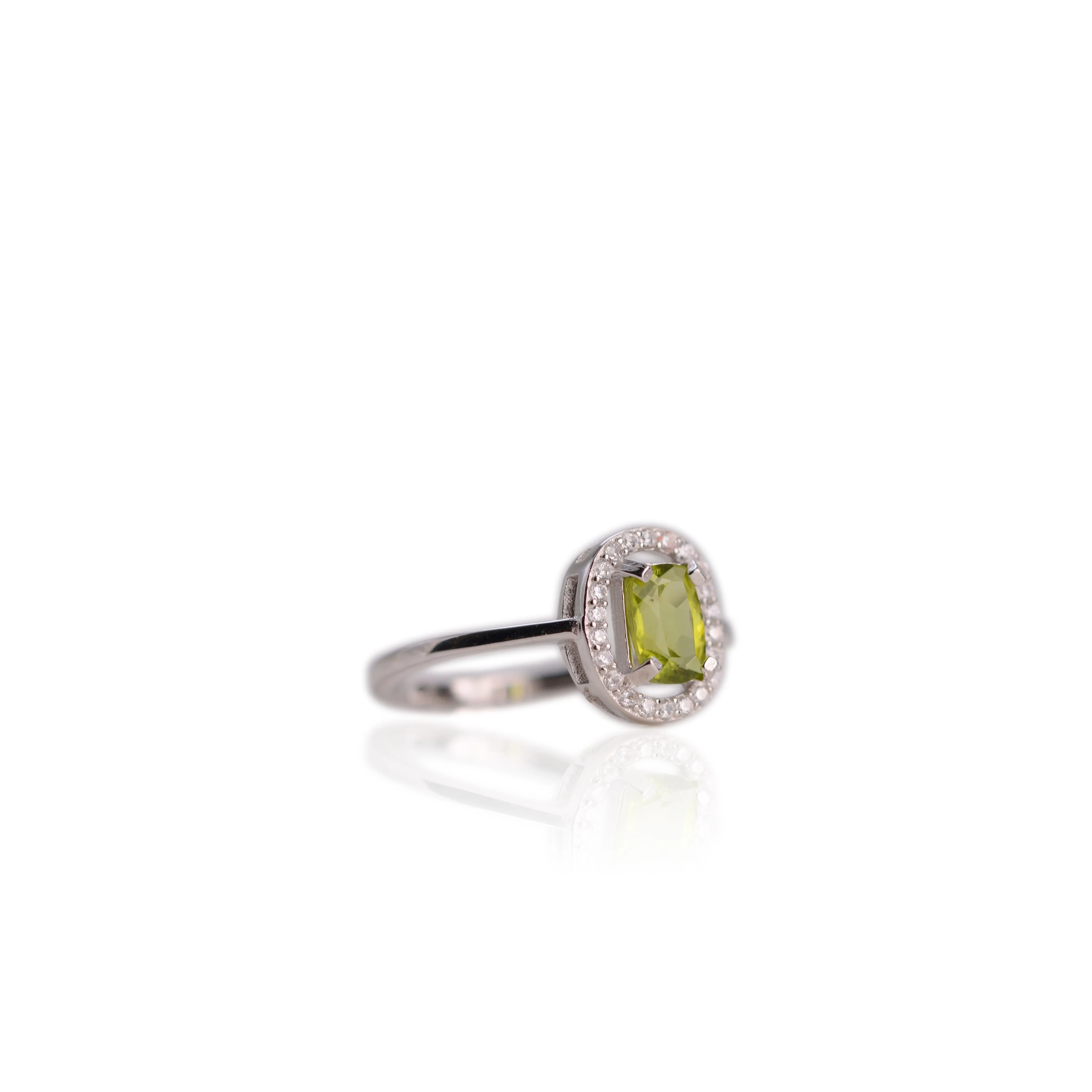5 x 7 mm. Cushion Cut Green Pakistani Peridot with Cz Accents Ring