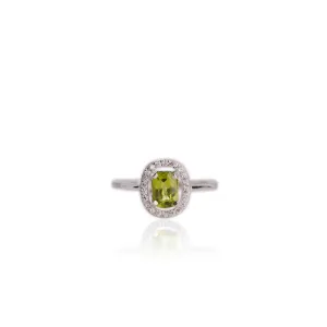 5 x 7 mm. Cushion Cut Green Pakistani Peridot with Cz Accents Ring