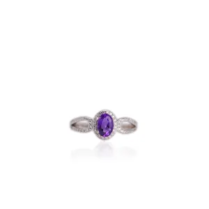 5 x 7 mm. Oval Cut Purple Brazilian Amethyst with Cz Halo Ring