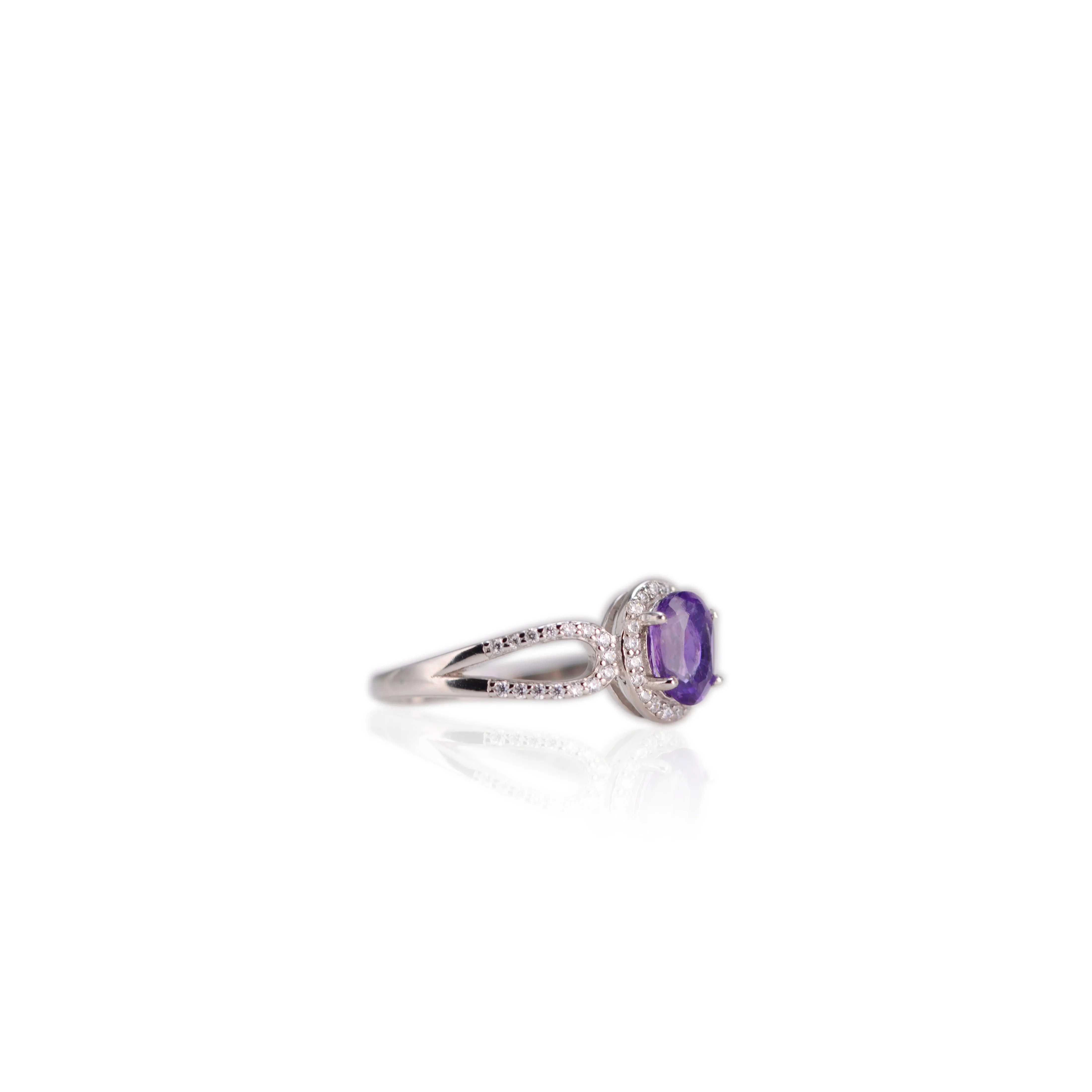 5 x 7 mm. Oval Cut Purple Brazilian Amethyst with Cz Halo Ring
