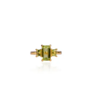 5 x 8 mm. Octagon Cut Green Pakistani Peridot Trilogy Ring