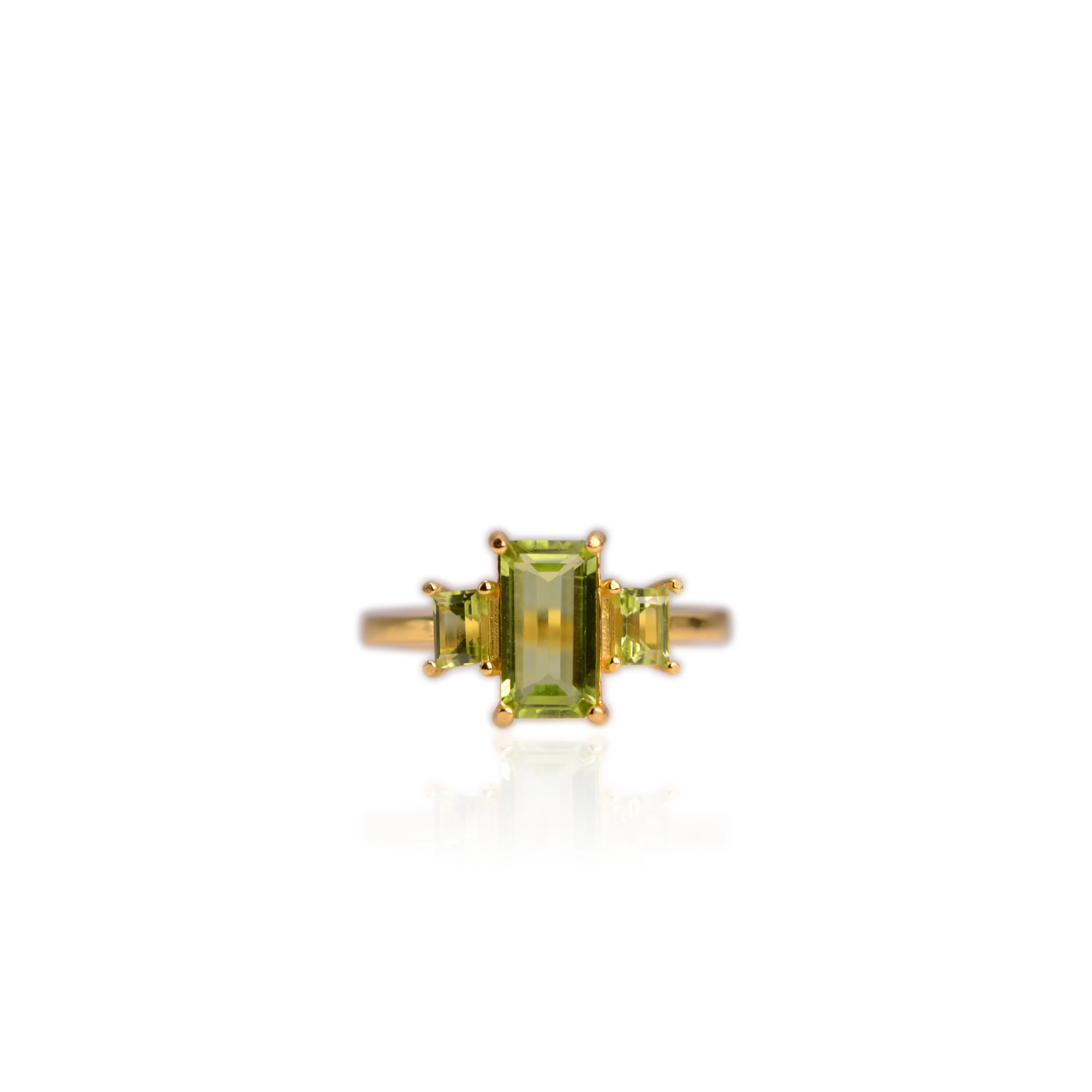 5 x 8 mm. Octagon Cut Green Pakistani Peridot Trilogy Ring