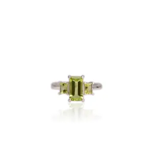 5 x 8 mm. Octagon Cut Green Pakistani Peridot Trilogy Ring