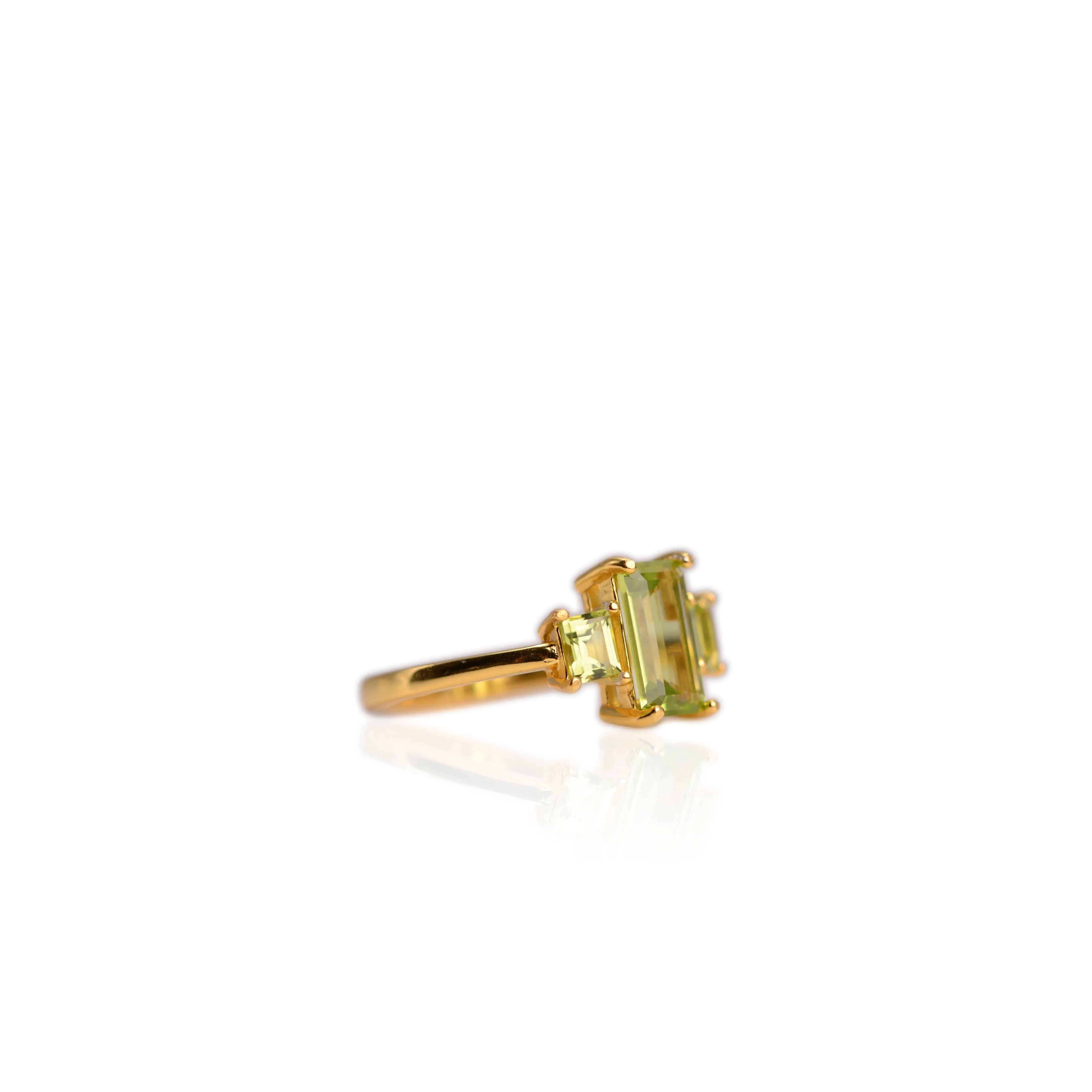 5 x 8 mm. Octagon Cut Green Pakistani Peridot Trilogy Ring