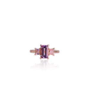5 x 8 mm. Octagon Cut Purple Brazilian Amethyst Trilogy Ring