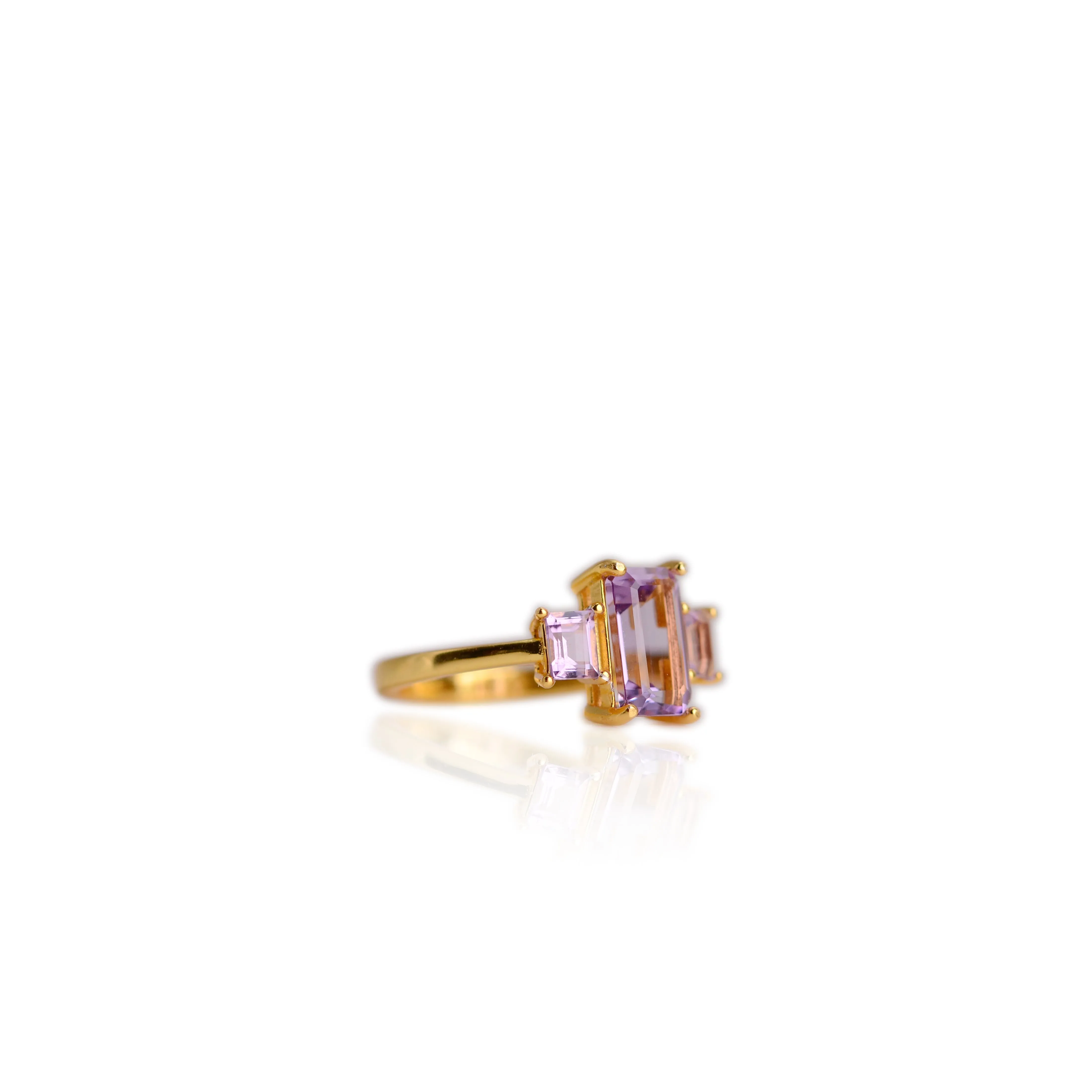 5 x 8 mm. Octagon Cut Purple Brazilian Amethyst Trilogy Ring