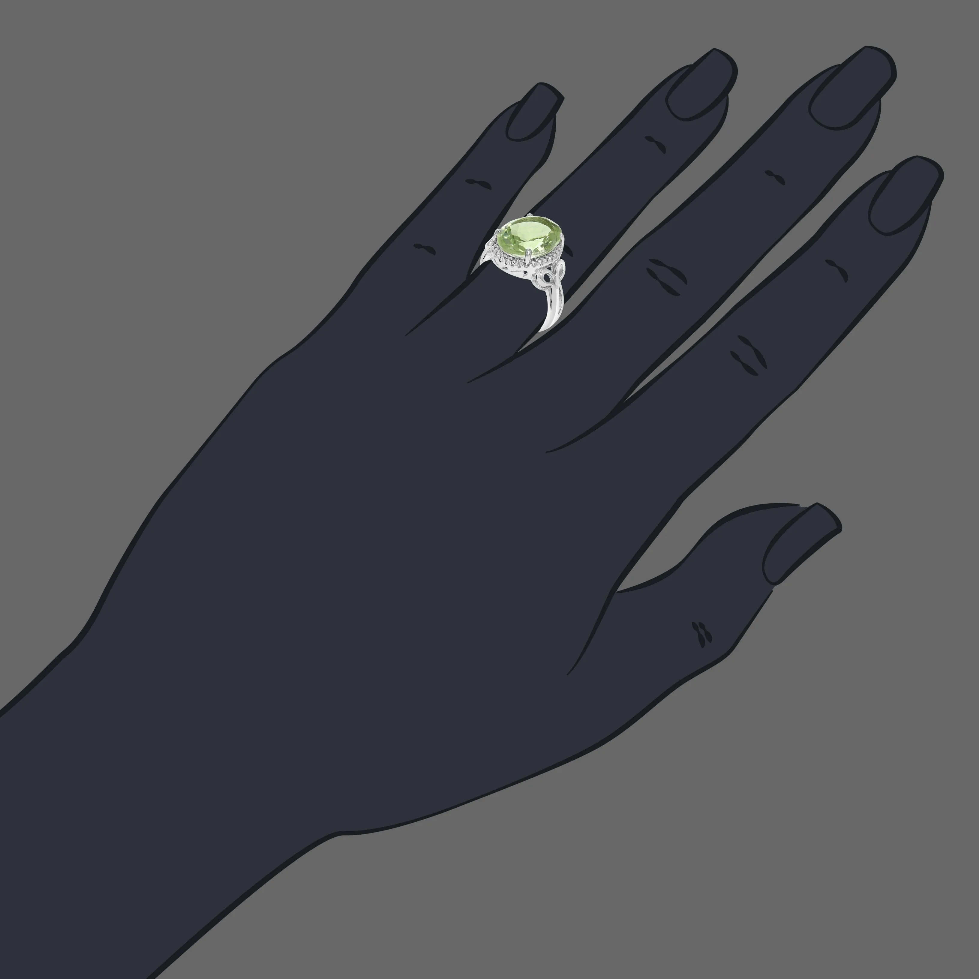 5.50 cttw Green Amethyst Ring Oval Shape Rhodium Plated over Brass 16x12 MM