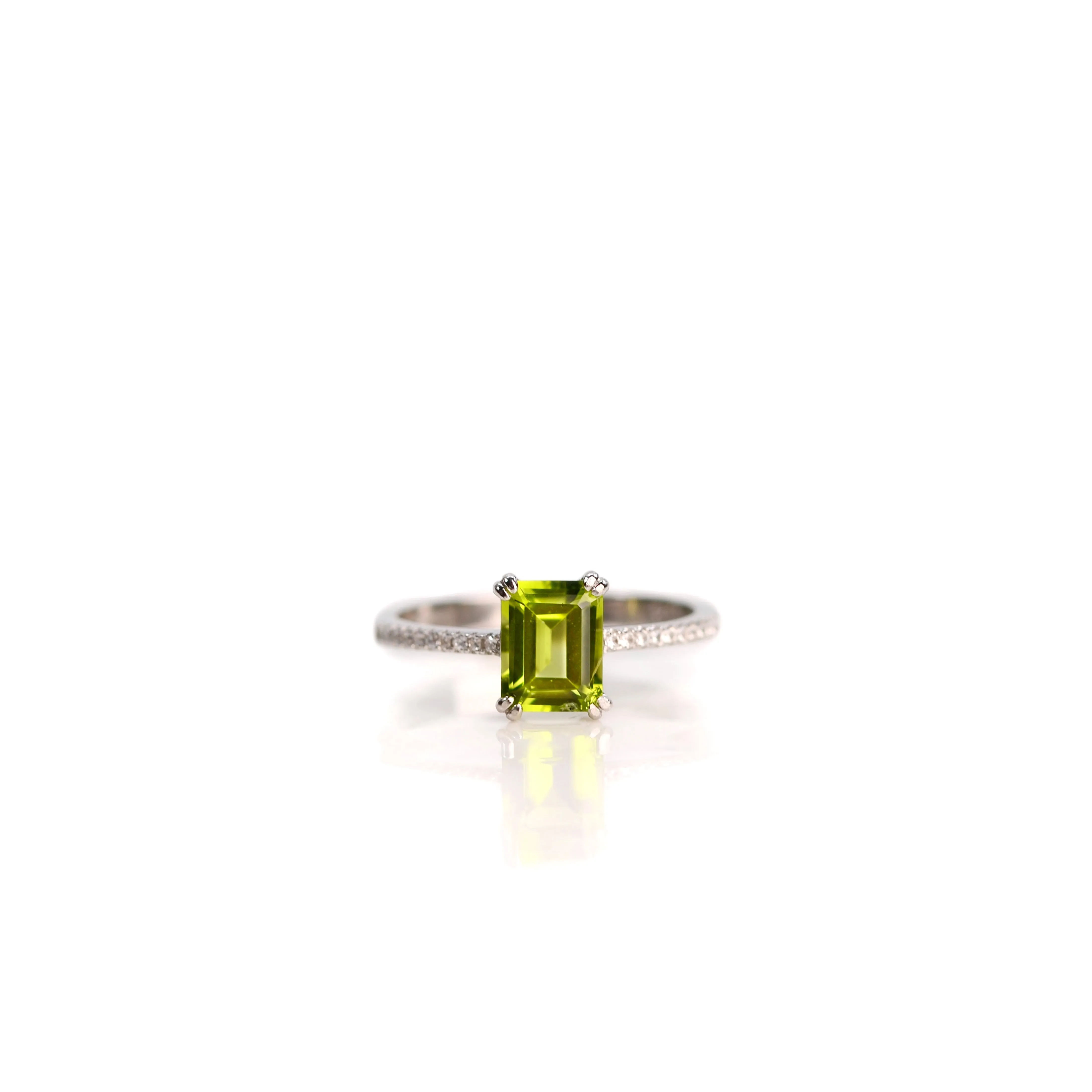 6 x 8 mm. Octagon Cut Green Pakistani Peridot with Cz Band Ring