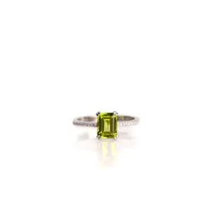 6 x 8 mm. Octagon Cut Green Pakistani Peridot with Cz Band Ring