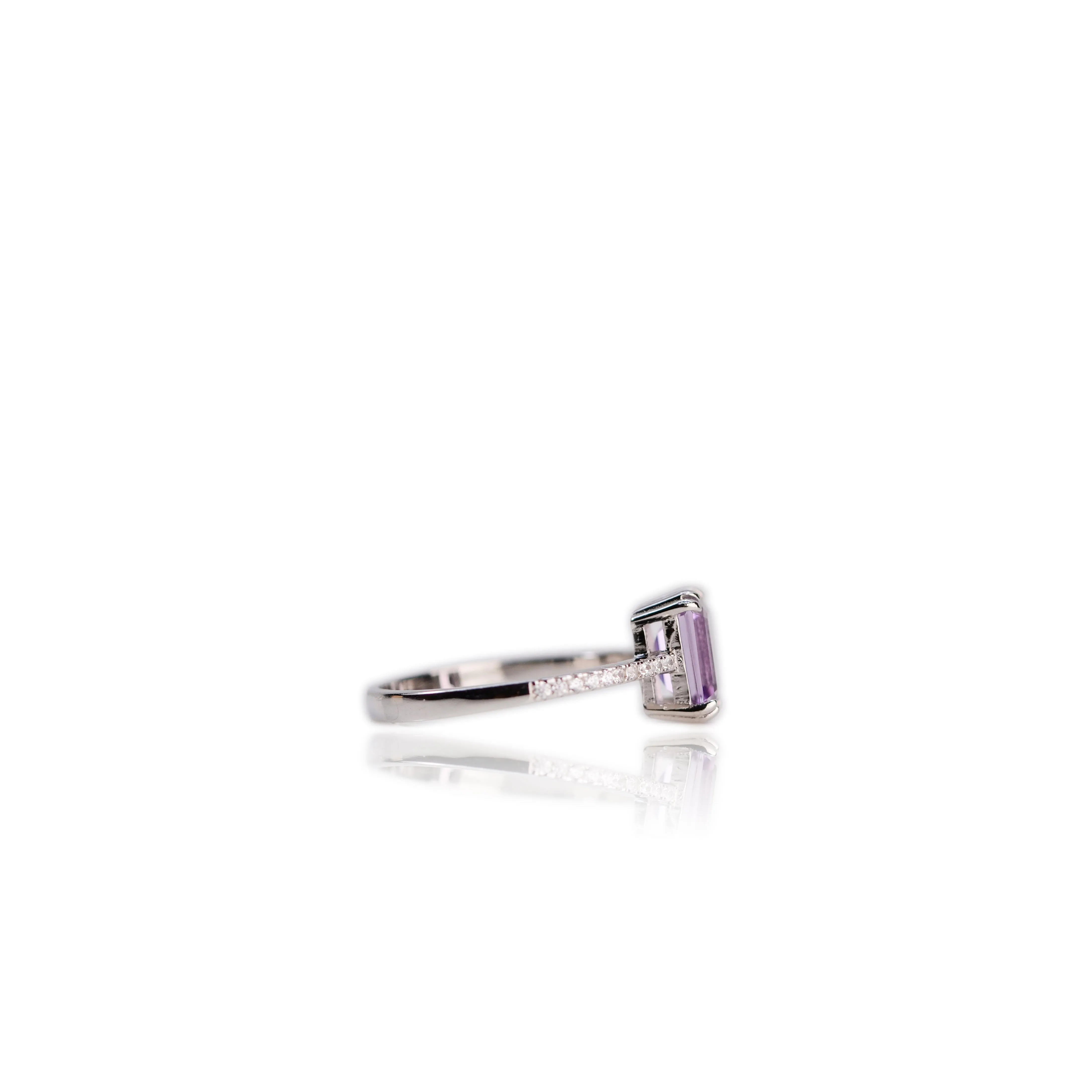 6 x 8 mm. Octagon Cut Purple Brazilian Amethyst with Cz Band Ring