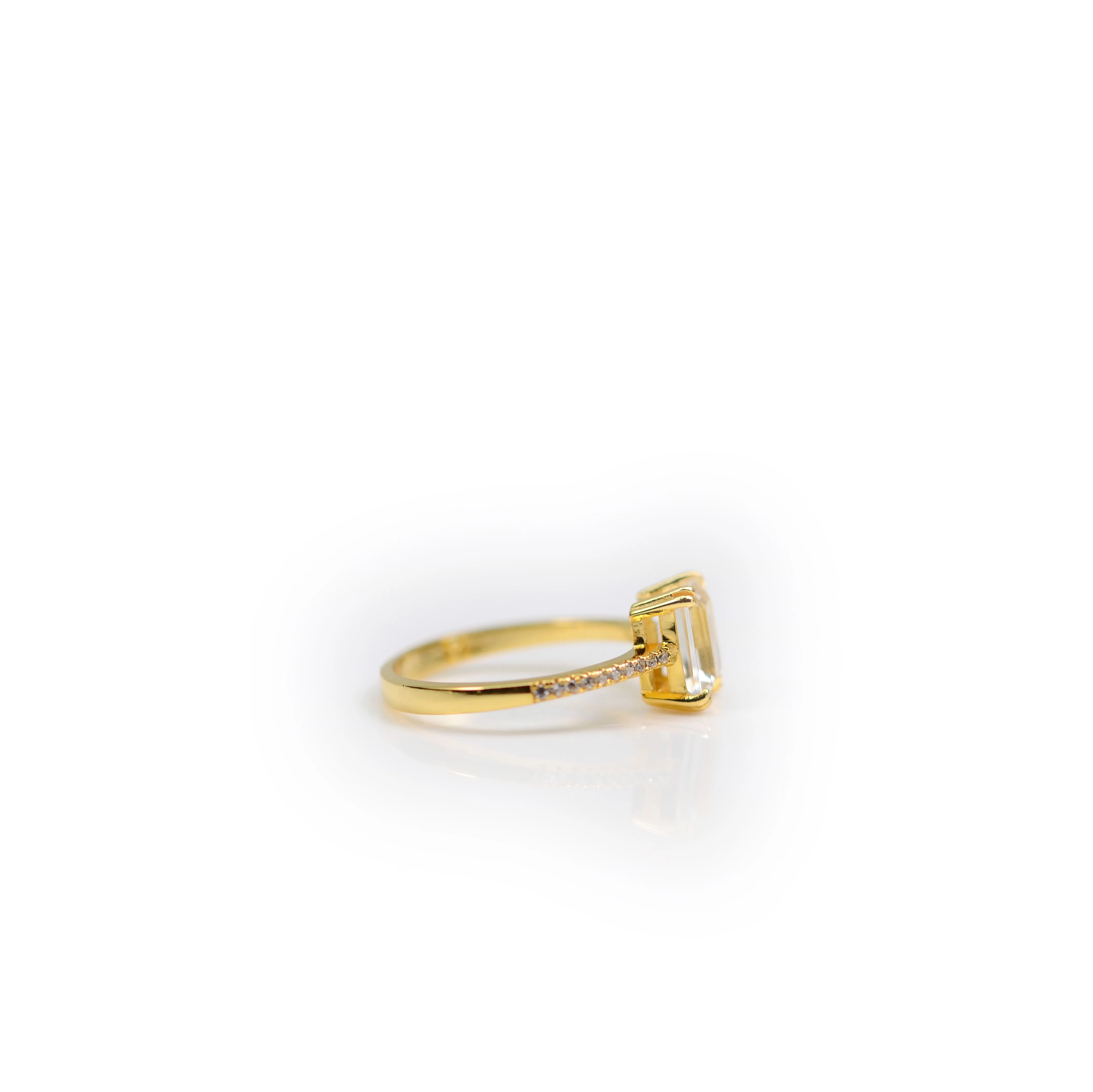 6 x 8 mm. Octagon Cut White Brazilian Topaz with Cz Band Ring