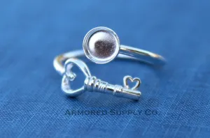 6mm Silver Heart Key Wrap Bypass Adjustable Bezel Ring blank