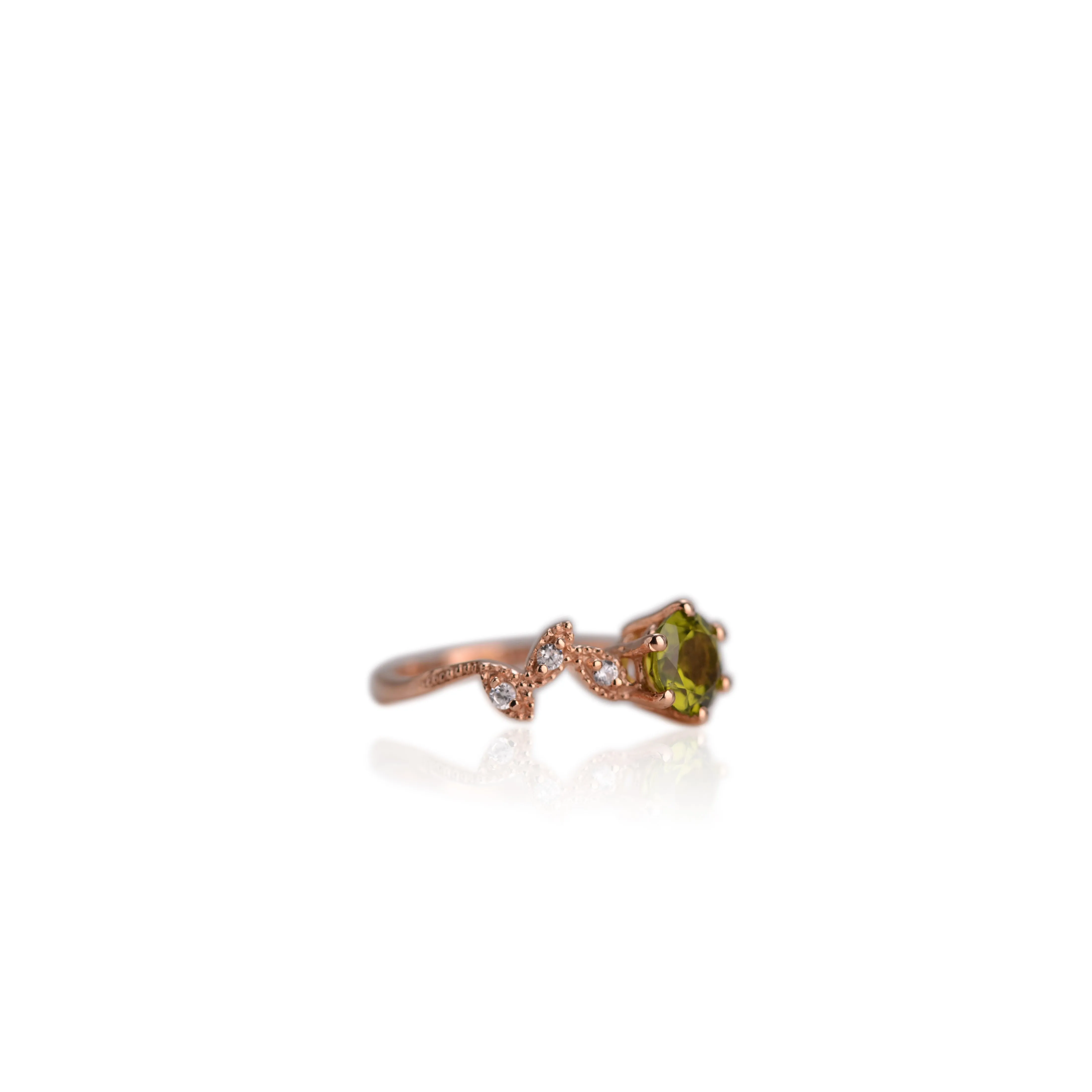 7 mm. Round Cut Green Pakistani Peridot with Cz Accents Ring