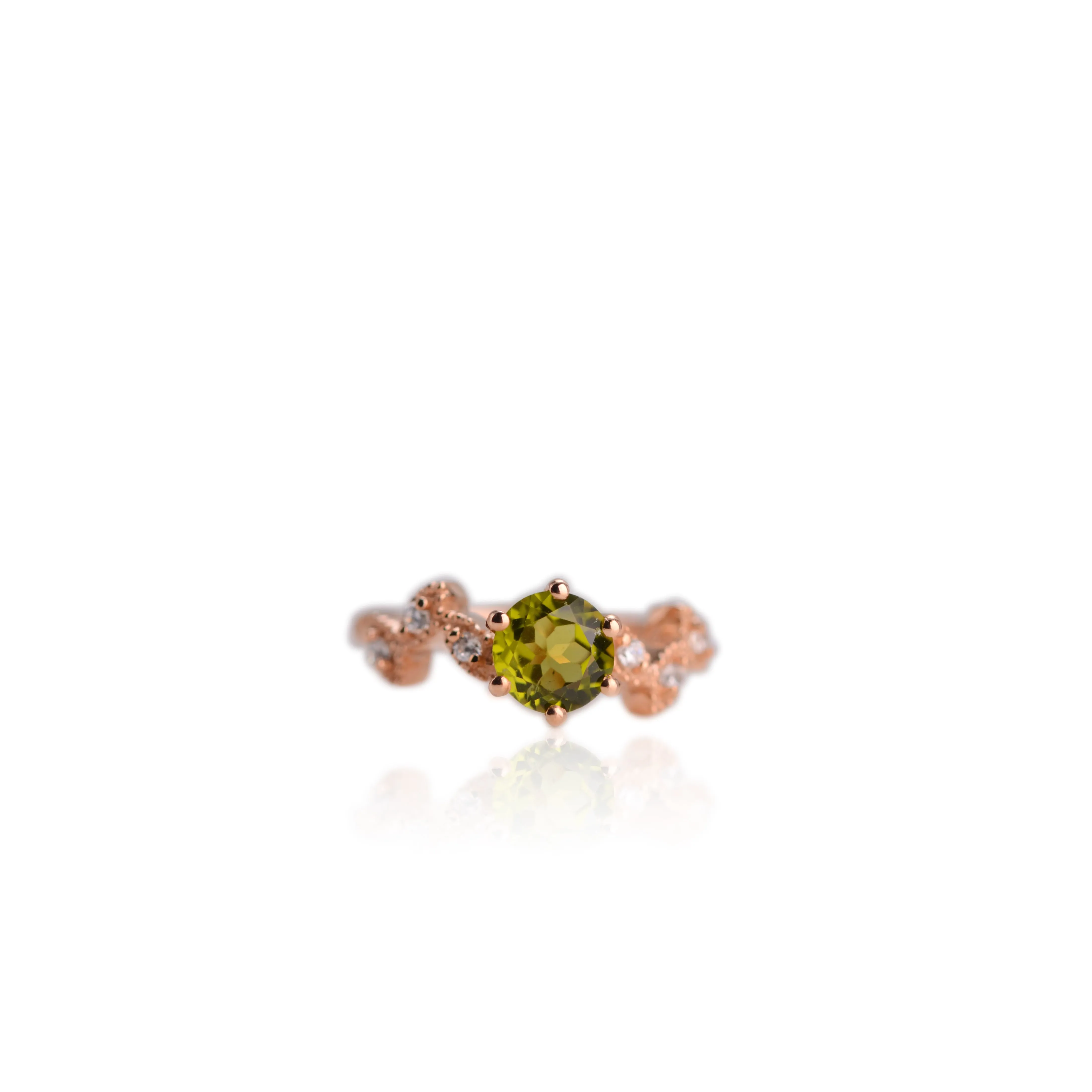 7 mm. Round Cut Green Pakistani Peridot with Cz Accents Ring
