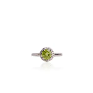 7 mm. Round Cut Green Pakistani Peridot with Cz Halo Ring