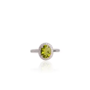 7 x 9 mm. Oval Cut Green Pakistani Peridot with Cz Halo Ring
