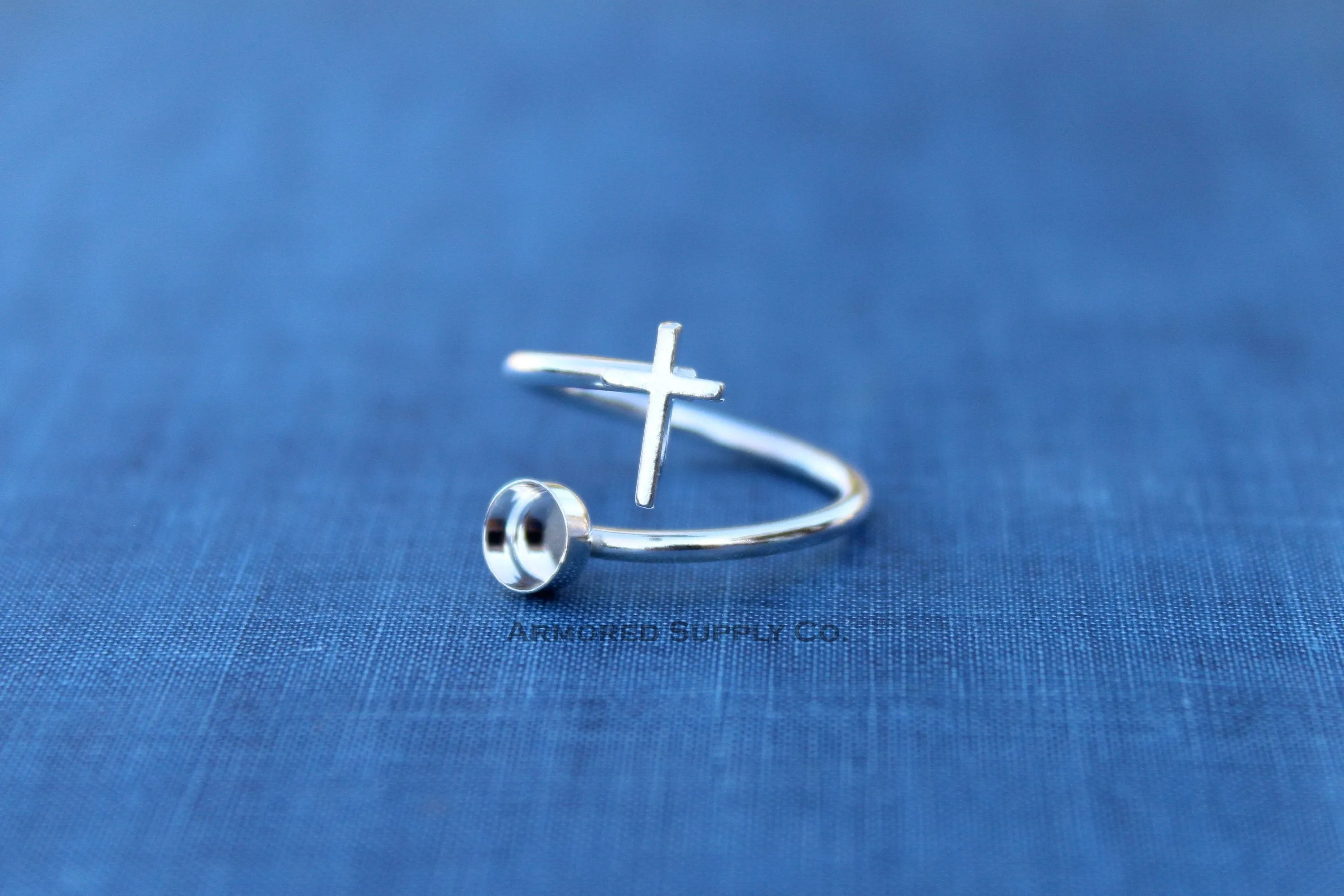 7mm Bezel Silver Cross Wrap Bypass Adjustable Ring blank