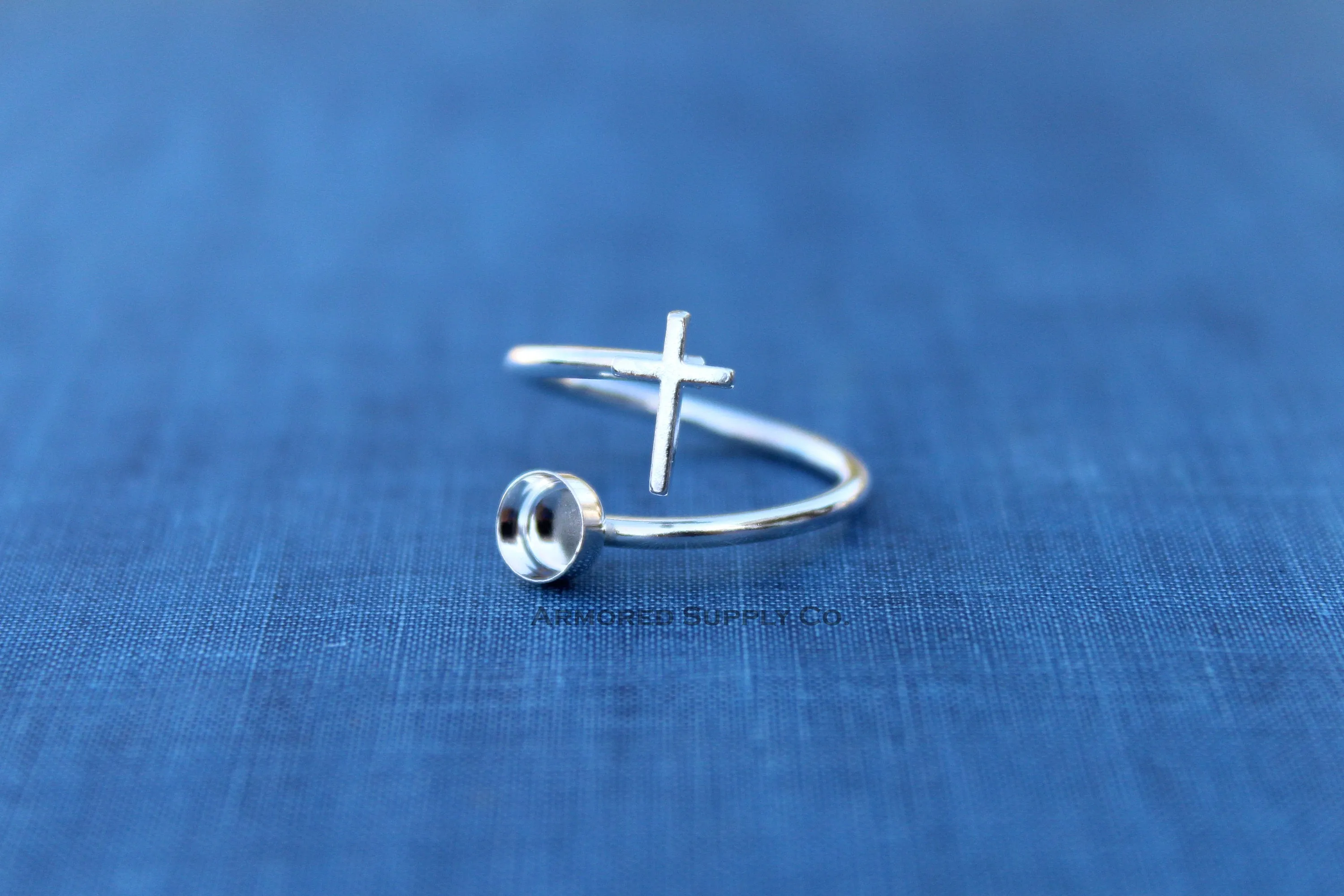 7mm Bezel Silver Cross Wrap Bypass Adjustable Ring blank